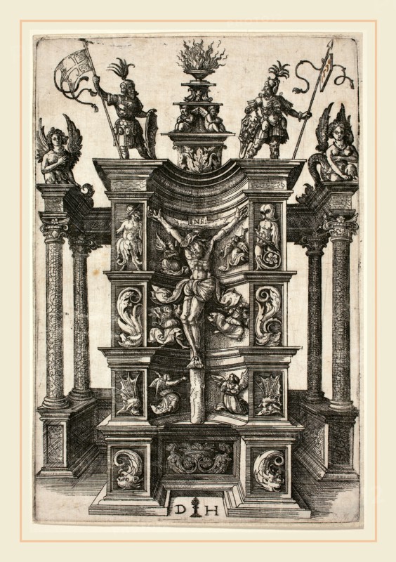 Daniel Hopfer I (German, c. 1470-1536), The Crucified Christ in a Decorated Niche, etching on laid paper