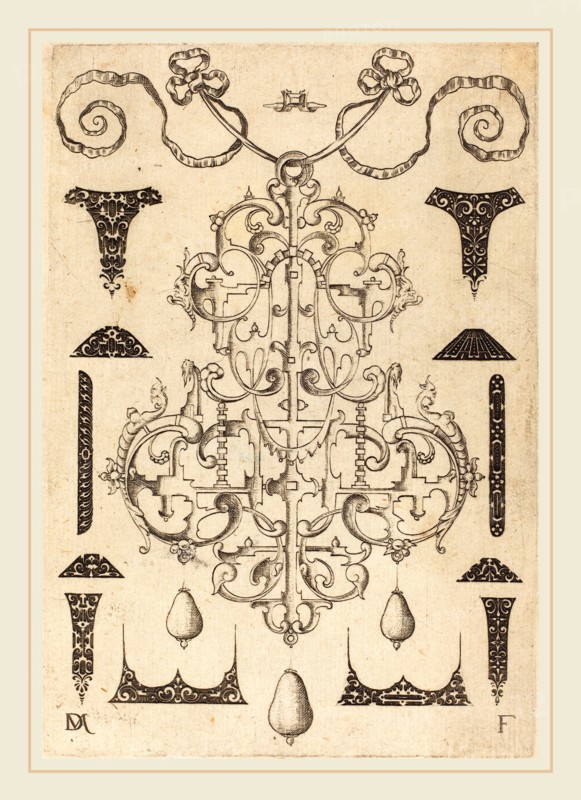 Daniel Mignot (German, active 1593-1596), Large Pendant, Surrounded by Twelve Small Studs, 1593, engraving