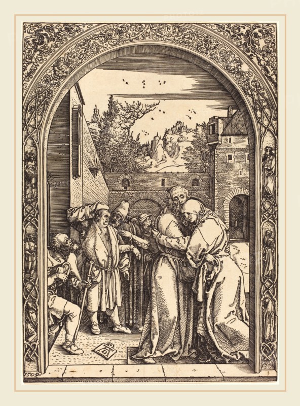 Albrecht DÃ¼rer (German, 1471-1528), Joachim and Anna at the Golden Gate, 1504, woodcut