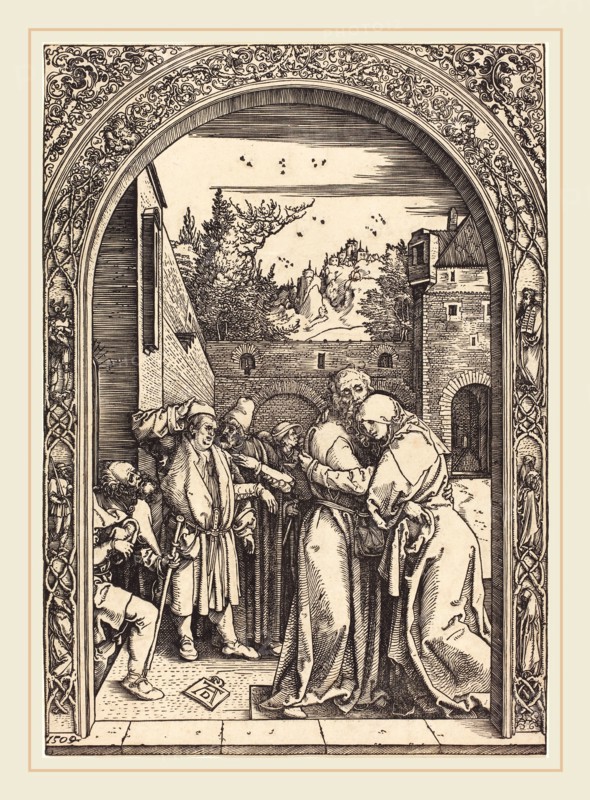 Albrecht DÃ¼rer (German, 1471-1528), Joachim and Anna at the Golden Gate, 1504, woodcut