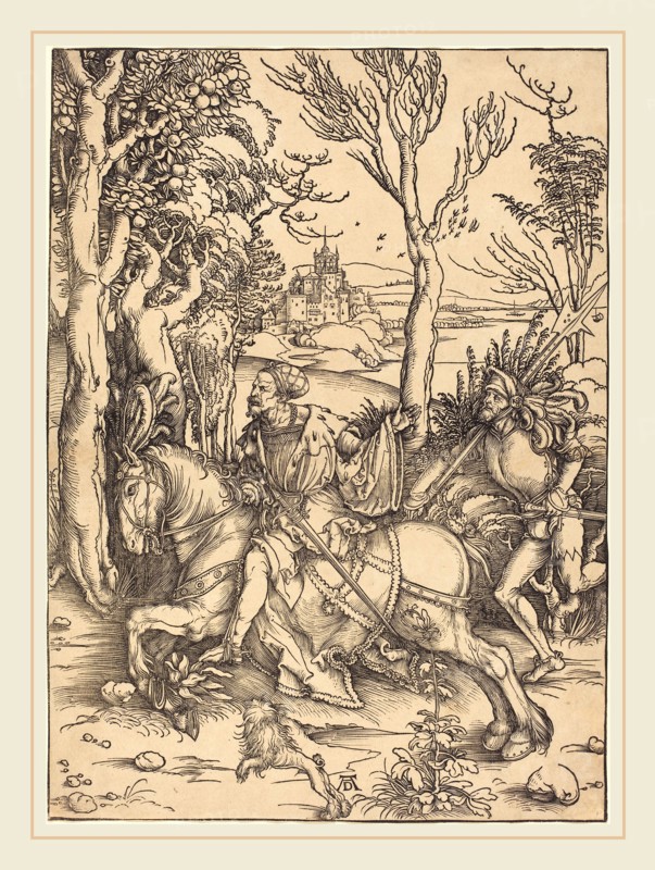 Albrecht DÃ¼rer (German, 1471-1528), The Knight on Horseback and the Lansquenet, c. 1496-1497, woodcut