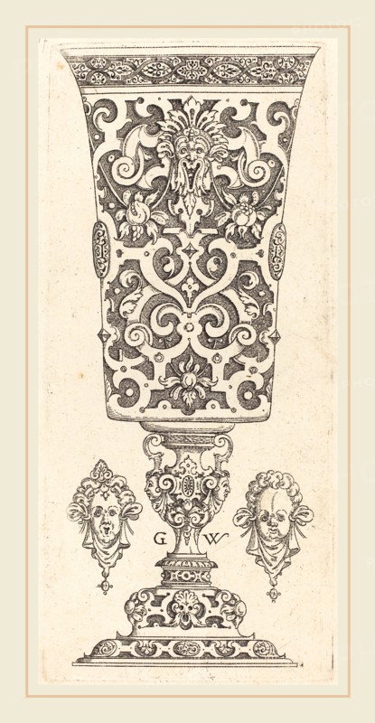 Georg Wechter I (German, c. 1526-1586), Goblet with base decorated with two large scallops, published 1579, engraving