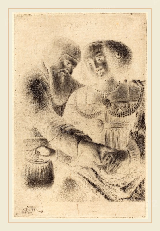 Master NW (German, active 1640), Man and Woman Embracing, stipple