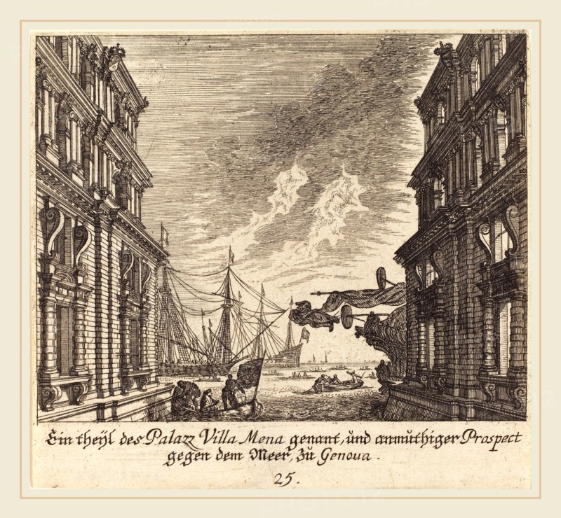 Melchior KÃ¼sel after Johann Wilhelm Baur (German, 1626-1683), Palazzo Villamena, Genoa, 1681, etching