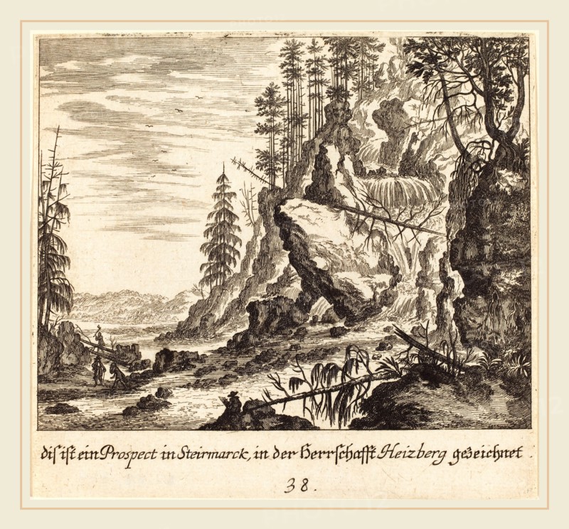 Melchior KÃ¼sel after Johann Wilhelm Baur (German, 1626-1683), View in Stairmarck, 1681, etching
