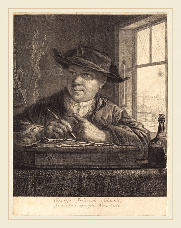 Georg Friedrich Schmidt (German, 1712-1775), Self-Portrait with a Spider in the Window, 1758, etching on laid paper