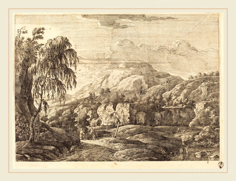 Georg Eisenmann (German, active last third 18th century), Landscape with Cross and Figures, etching