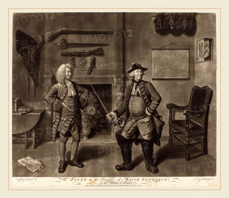 Johann Gottfried Haid after Johann Zoffany (German, 1710-1776), Mr. Foote in the Character of Major Sturgeon, in the Mayor of Garrat, 1765, mezzotint on laid paper