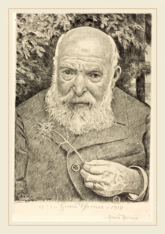 Hans Thoma, Self-Portrait VI with Flower, German, 1839-1924, 1909, etching