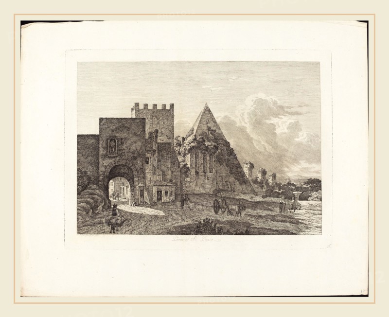 Jacob Wilhelm Mechau (German, 1745-1808), Porta di San Paolo, 1795, etching on laid paper [proof]