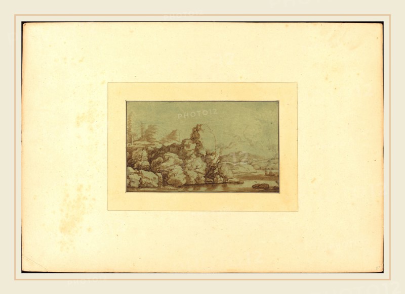 Katharina Prestel after Allart van Everdingen (German, 1747-1794), Landscape, published 1780, aquatint in blue, dark, and light brown