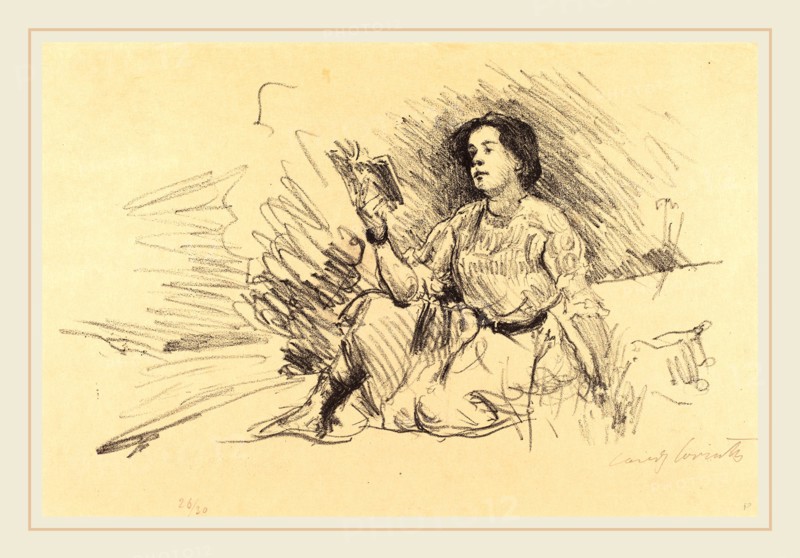 Lovis Corinth, Girl Reading (Lesendes MÃ¤dchen), German, 1858-1925, 1911, lithograph in black on japan paper