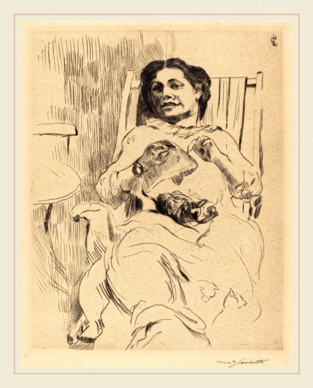 Lovis Corinth, Woman with Needlework (Frau mit Handarbeit), German, 1858-1925, 1912, drypoint in black on wove paper