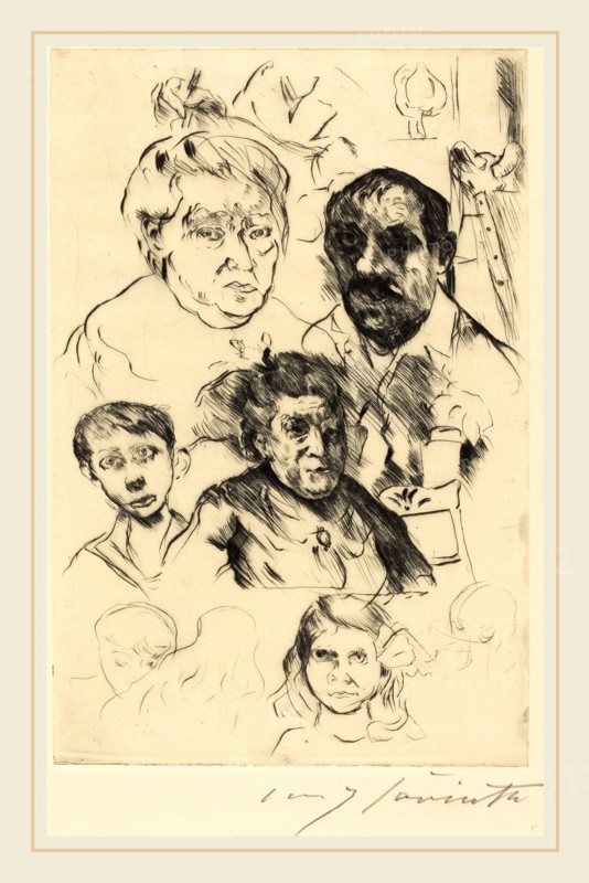 Lovis Corinth, Assorted Heads and Self-Portrait (Verschiedene KÃ¶pfe und Selbstbildnis), German, 1858-1925, 1915, drypoint in black on laid paper