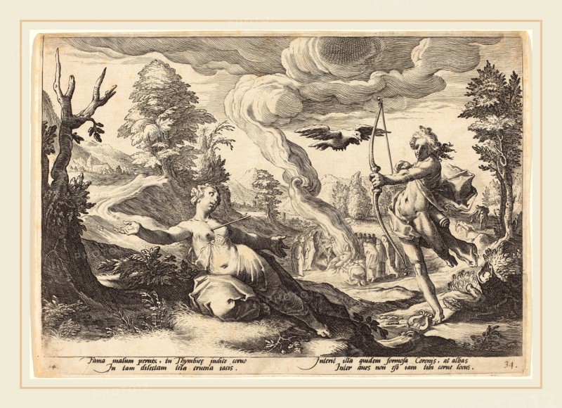 Workshop of Hendrik Goltzius after Hendrik Goltzius (Flemish, 1574-1575-after 1655), Apollo Killing Coronis, engraving on laid paper