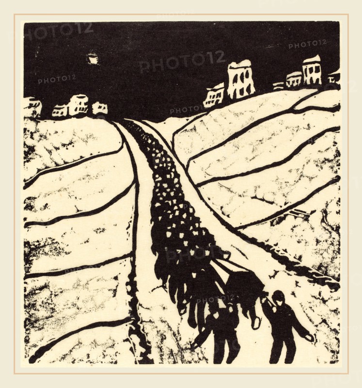 Walter Gramatté, Burial (Begrabnis), German, 1897-1929, 1916, linocut in black on thin japan paper
