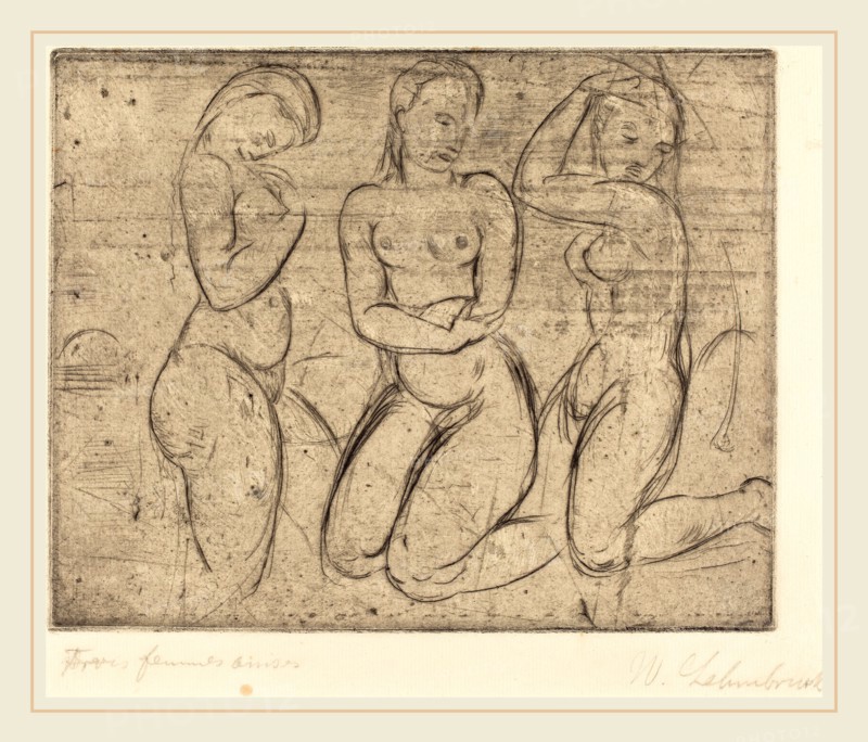 Wilhelm Lehmbruck, Three Kneeling Women (Drei Frauen knied), German, 1881-1919, 1913, drypoint