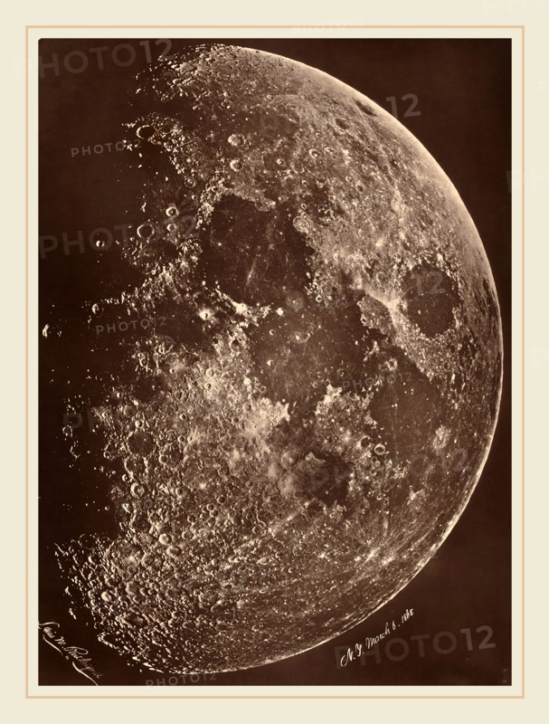 Lewis Rutherford (American, 1816-1892), Photographie de la lune a son 1er Quartier, 1865, albumen print