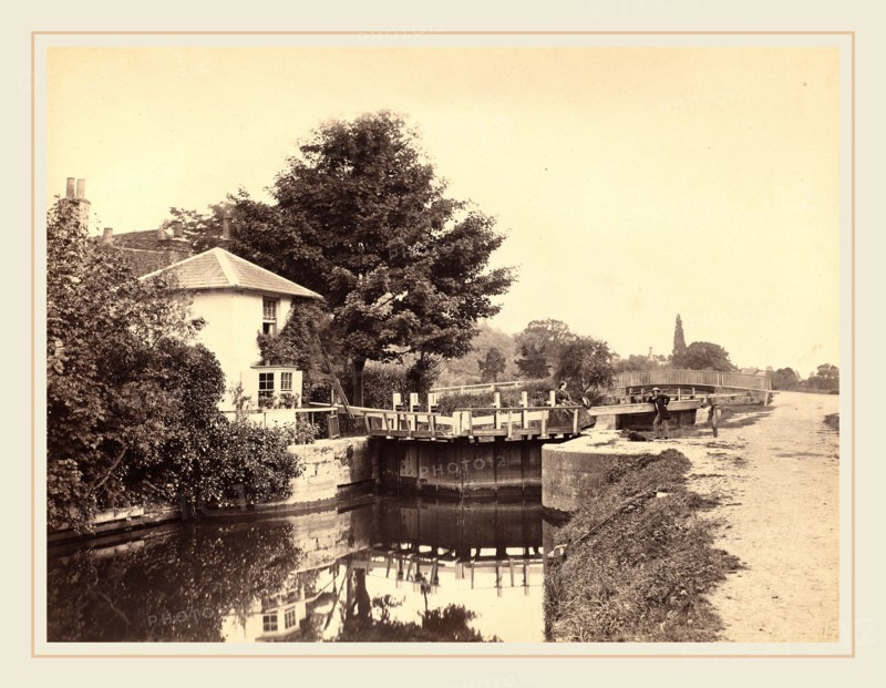 British 19th Century, Lock-Keeper's Cottage and Lock Gates, 1850s, albumen print from a wet collodion negative