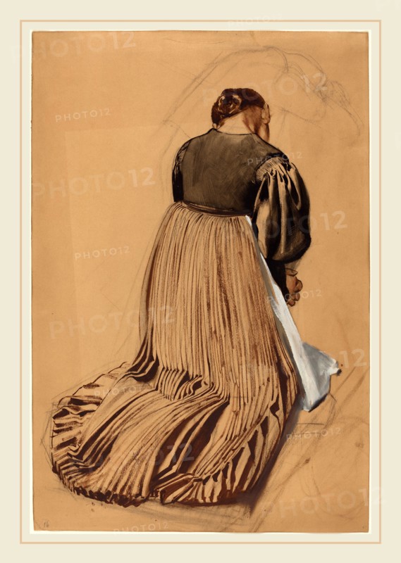Konrad BÃ¶se, Kneeling Woman from Behind, German, 1852-1938, c. 1909, watercolor and gouache over black chalk on brown paper