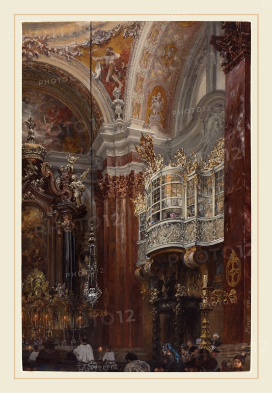 Adolph Menzel (German, 1815-1905), The Interior of the Jacobskirche at Innsbruck, 1872, gouache on wove paper