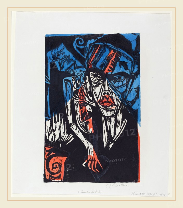 Ernst Ludwig Kirchner, Qualen der Liebe, German, 1880-1938, 1915, color woodcut from two blocks on wove paper