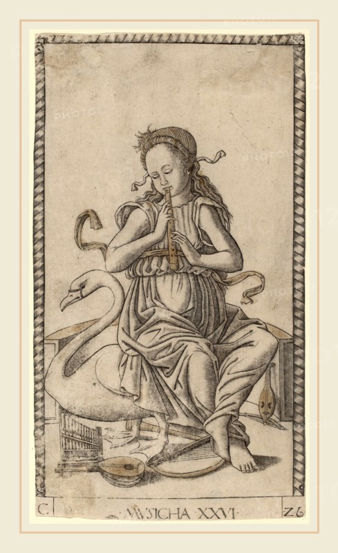 Master of the E-Series Tarocchi (Italian, active c. 1465), Musicha (Music), c. 1465, engraving with gilding