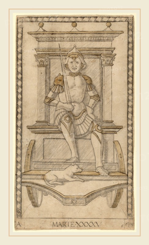 Master of the E-Series Tarocchi (Italian, active c. 1465), Marte (Mars), c. 1465, engraving with gilding