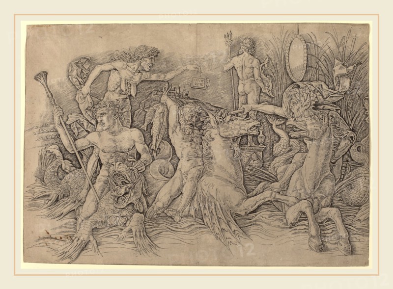 Andrea Mantegna (Italian, c. 1431-1506), Battle of the Sea Gods [left half], c. 1485-1488, engraving