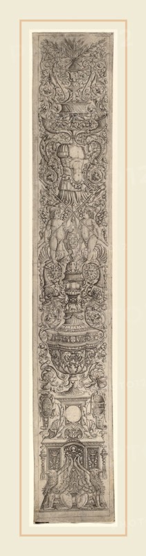 Giovanni Pietro Birago and Zoan Andrea (Italian, active c. 1475-1519), Ornament Panel: Griffins and Two Cupids Crossing Halberds, c. 1505-1515, engraving