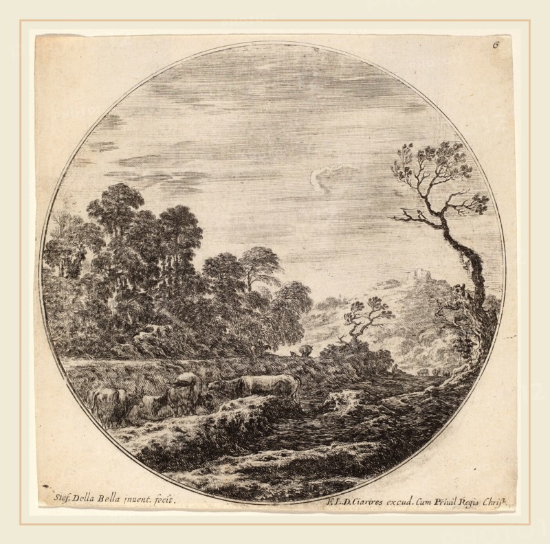 Stefano Della Bella (Italian, 1610-1664), Cows Grazing in a Valley, 1646, etching