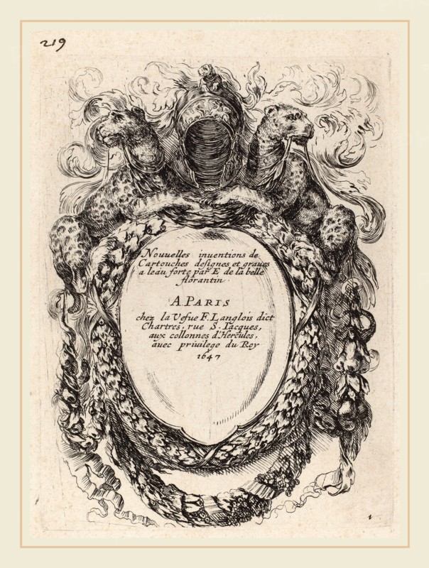 Stefano Della Bella (Italian, 1610-1664), Title Page for "Nouvelles inventions de Cartouches", 1647, etching