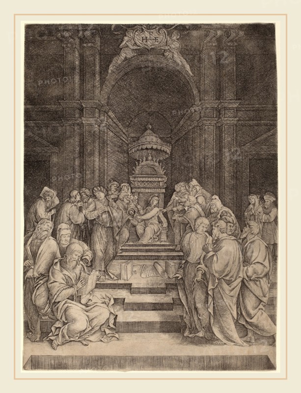 Master HFE (Italian, active first half 16th century), Christ Disputing with the Doctors, engraving