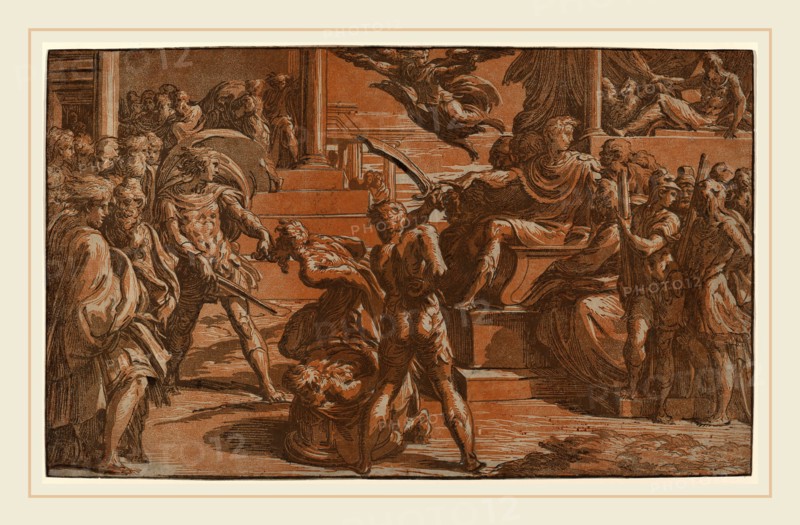 Antonio da Trento after Parmigianino (Italian, c. 1508-1550 or after), The Martyrdom of Two Saints, c. 1530, chiaroscuro woodcut printed from three blocks