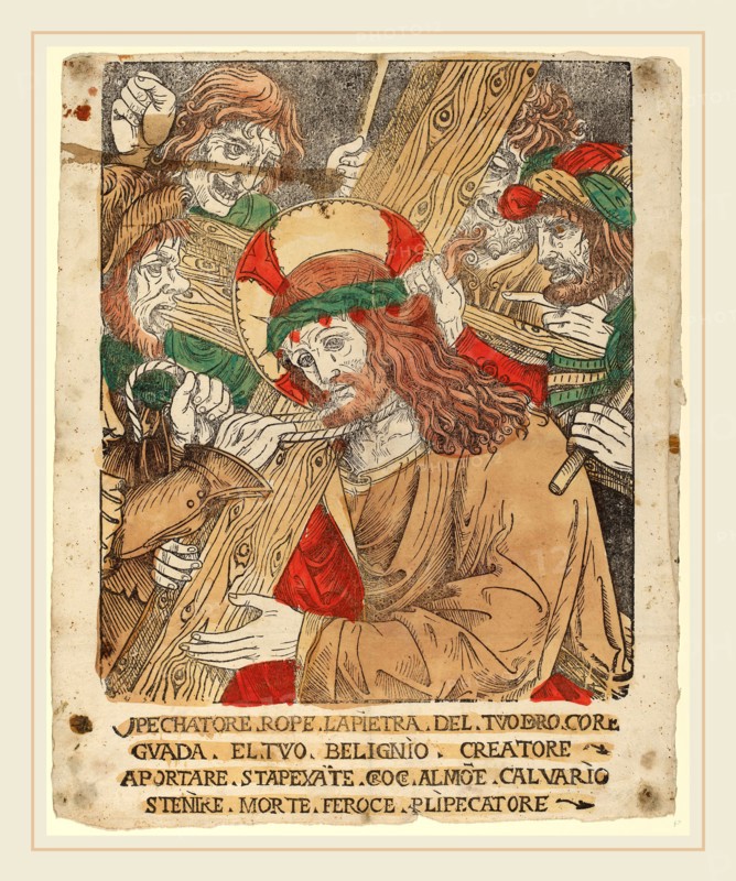 Italian 16th Century, Christ Carrying the Cross, 1510-1525, hand-colored woodcut