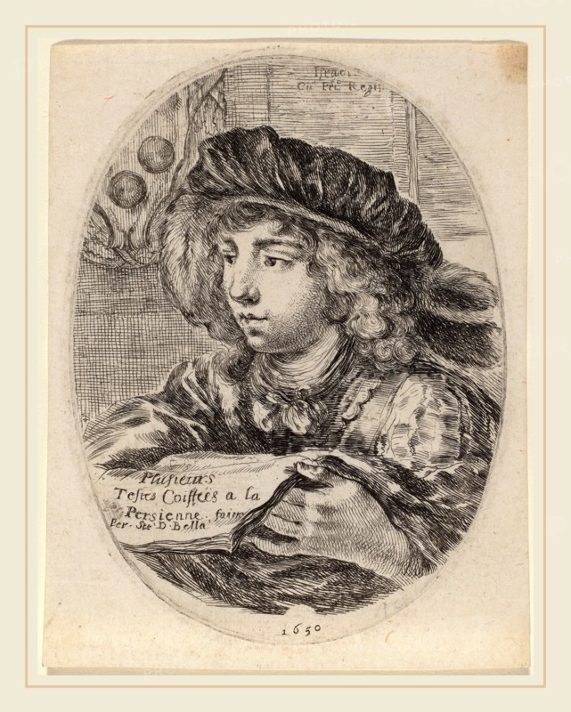 Stefano Della Bella (Italian, 1610-1664), Title Page for "Plusieurs Testes Coiffées a la Persienne", 1650, etching on laid paper