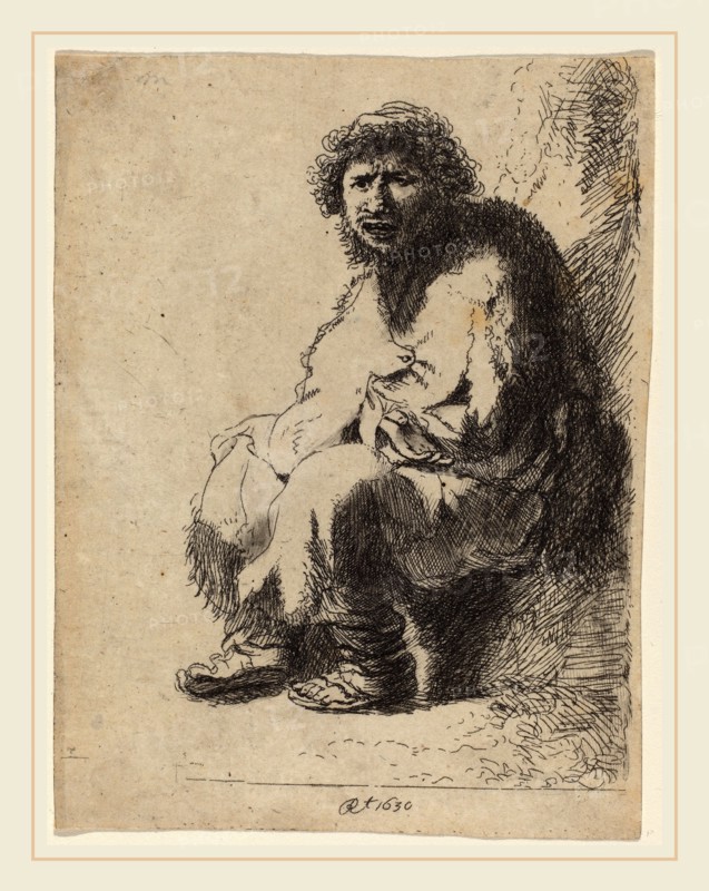 Costantino Cumano after Rembrandt van Rijn (Italian, c. 1760-c. 1805), Beggar Seated on a Bank, etching with engraving on laid paper