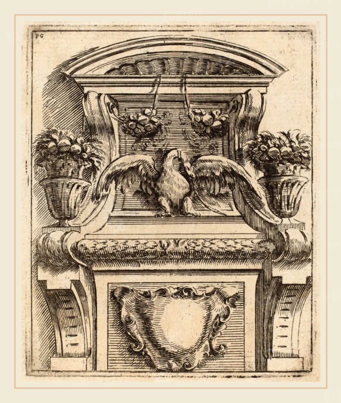 Carlo Antonio Buffagnotti (Italian, c. 1660-after 1710), Architectural Motif with a Bird, c. 1690, etching on laid paper