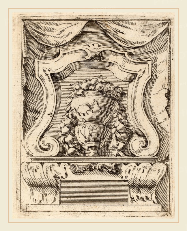 Carlo Antonio Buffagnotti (Italian, c. 1660-after 1710), Architectural Motif with Fruit in a Vase, c. 1690, etching on laid paper