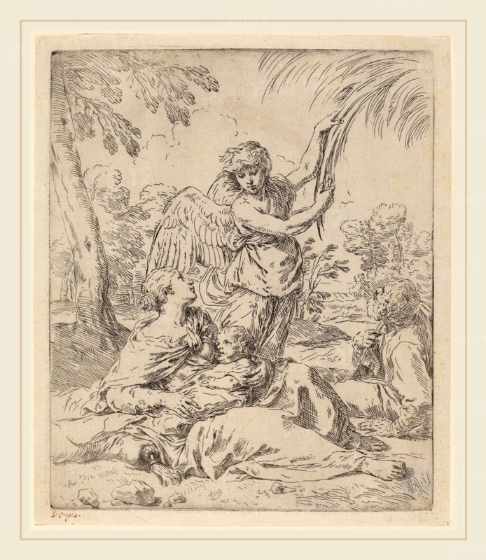Simone Cantarini (Italian, 1612-1648), The Rest on the Flight into Egypt, etching