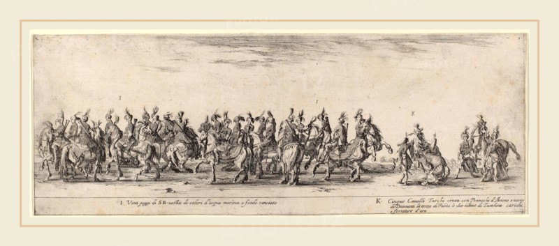 Stefano Della Bella (Italian, 1610-1664), Twenty Pages and Five Turkish Horses, 1633, etching