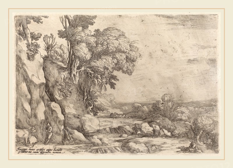 Ercole Bazicaluva (Italian, c. 1610-1661 or after), Landscape with Resting Herdsmen, 1638, etching and engraving on laid paper