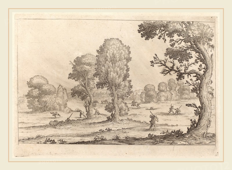 Ercole Bazicaluva (Italian, c. 1610-1661 or after), Men Fighting in a Landscape, 1638, etching on laid paper