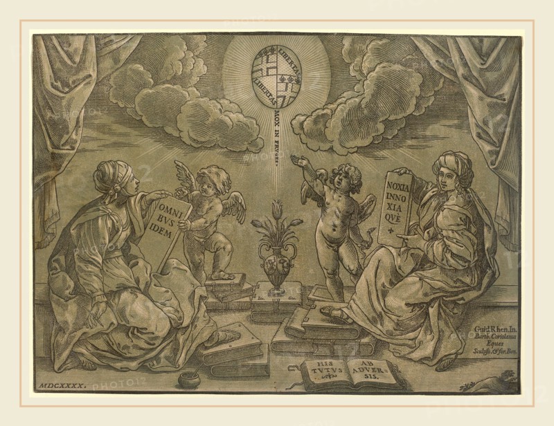 Bartolomeo Coriolano after Guido Reni (Italian, active 1627-1653), Thesis, 1640, chiaroscuro woodcut in green and black