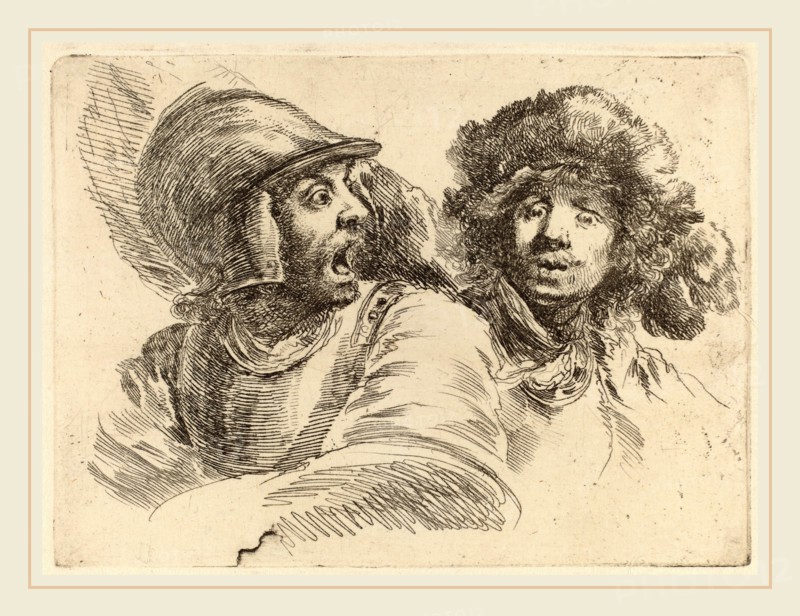 Stefano Della Bella (Italian, 1610-1664), Frightened Soldier and Man with Fur Cap, etching on laid paper [restrike]