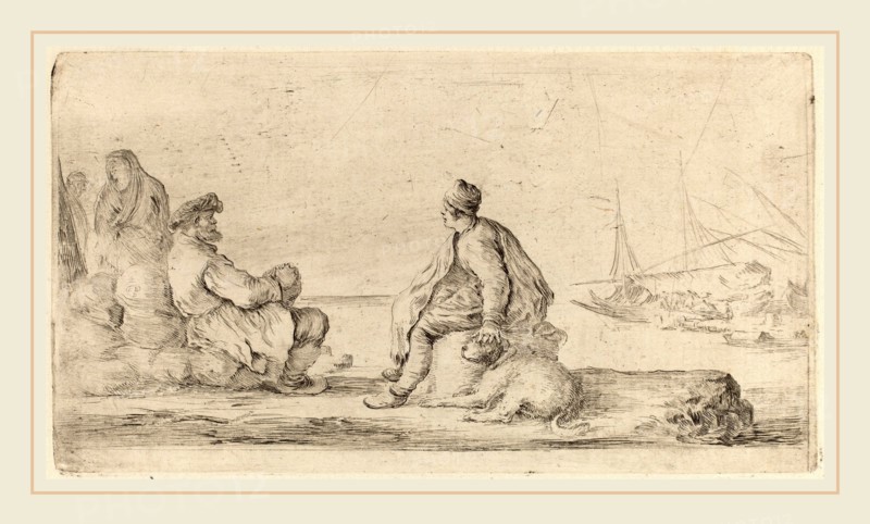 Stefano Della Bella (Italian, 1610-1664), Sailors Seated on a Bank, etching on laid paper [restrike]