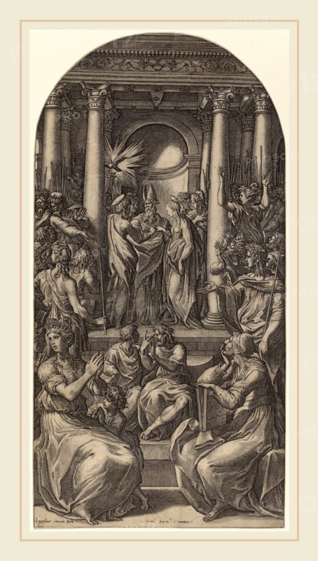 Gian Jacopo Caraglio after Parmigianino (Italian, c. 1500-1565), The Marriage of the Virgin, c. 1526, engraving on laid paper
