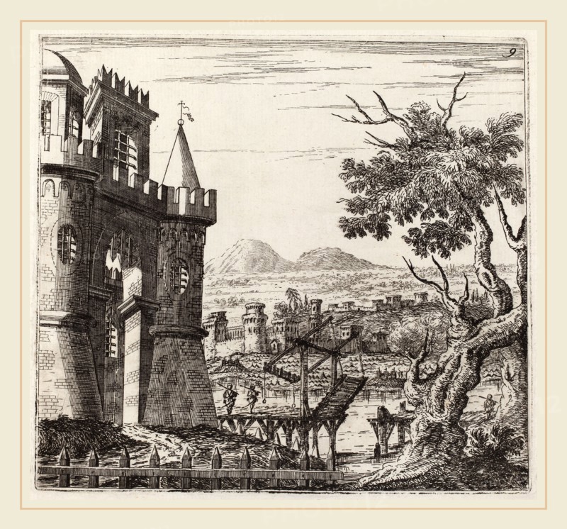 Giuseppe Antonio Landi (Italian, 1713-1791), Landscape with a Castle and a Drawbridge, before 1753, etching and engraving on laid paper