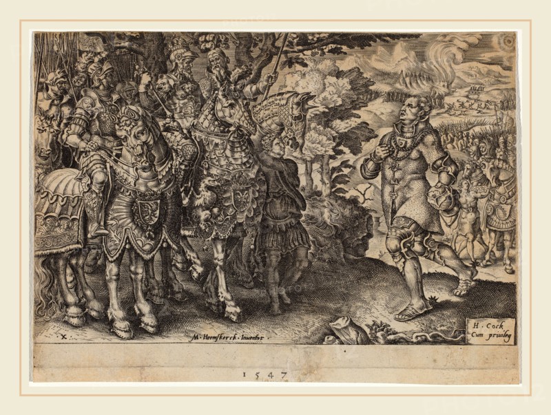 Dirck Volckertz Coornhert, Surrender of Duke of Saxony, "Victories of Charles V", Netherlandish, 1522-1590, 1547, engraving