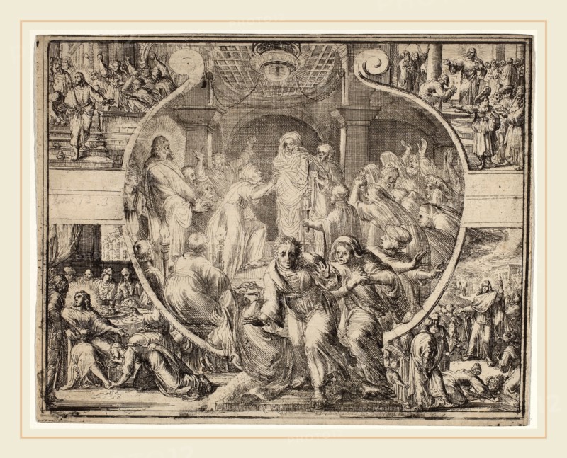 Romeyn de Hooghe, Raising of Lazarus with Scenes from the Life of Christ, Dutch, 1645-1708, etching on laid paper